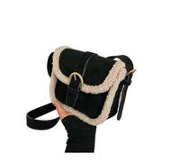 KIFSDLF Autumn Winter Plush Bag Women's Retro Small Square Handbags Suede Lamb Wool Patchwork Shoulder Crossbody Bags(Black)
