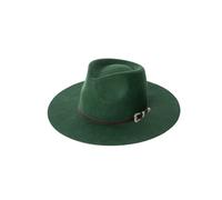KIFSDLF Autumn Winter Unisex Wool Fedora Hat with Crown with Black Leather Band Vintage Jazz Stylish Wide Brim Felt for Beach Party Outdoor(Dark Green,M 57cm)