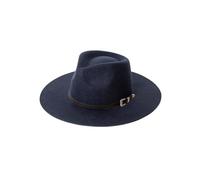 KIFSDLF Autumn Winter Unisex Wool Fedora Hat with Crown with Black Leather Band Vintage Jazz Stylish Wide Brim Felt for Beach Party Outdoor(Deep Blue,L 59cm)