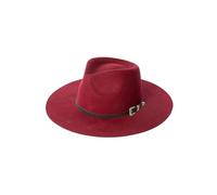 KIFSDLF Autumn Winter Unisex Wool Fedora Hat with Crown with Black Leather Band Vintage Jazz Stylish Wide Brim Felt for Beach Party Outdoor(Burgundy,L 59cm)