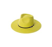 KIFSDLF Autumn Winter Unisex Wool Fedora Hat with Crown with Black Leather Band Vintage Jazz Stylish Wide Brim Felt for Beach Party Outdoor(Lemon green,L 59cm)
