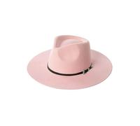KIFSDLF Autumn Winter Unisex Wool Fedora Hat with Crown with Black Leather Band Vintage Jazz Stylish Wide Brim Felt for Beach Party Outdoor(Pink,M 57cm)
