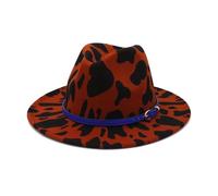 KIFSDLF Classic Women Men Elegant Cow Print Fedora Hat Fall Winter Cotton Jazz Panama for Beach Party Outdoor(Wine Red)