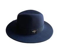 KIFSDLF Classic Wool Fedora Hat with Vintage Feather Band Elegant Wide Brim Panama for Formal Events and Weddings for Beach Party Outdoor(Blue)