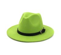 KIFSDLF Fall Winter Women Men Elegant Woolen Felt Fedora Hat Classic Solid Green White Black Pink for Beach Party Outdoor(Lime Green,59to60cm)