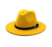 KIFSDLF Fall Winter Women Men Elegant Woolen Felt Fedora Hat Classic Solid Green White Black Pink for Beach Party Outdoor(Yellow,59to60cm)