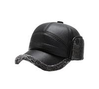 KIFSDLF Winter Baseball Cap Men PU Leather Bomber Caps Middle Elderly Dad Hat With Earflaps Thicker Warm Windproof Tongue Keep for Outdoor Skiing Skating(Gray)