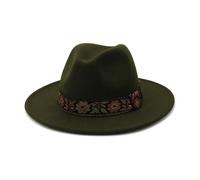 KIFSDLF Women Men Wool Fedora Hat Winter Autumn Wide Brim Jazz Sombrero Cap Vintage Trilby for Beach Party Outdoor(Green)