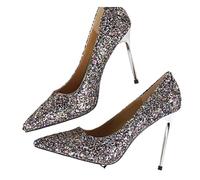 KIFSDLF Women's Pointed Toe Slow Mouth Uppers Sparkling Cloth PU Lined Ultra High Stilettos(Color,35)