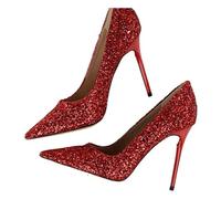 KIFSDLF Women's Pointed Toe Slow Mouth Uppers Sparkling Cloth PU Lined Ultra High Stilettos(Red,38)