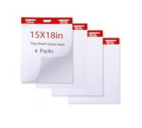 KIFZM 4 Pads- Sticky Easel Pads 15 x 18 Inches White Self Stick Flip Chart Paper for Office Team Work School Classroom Supplies and Teaching at Home,30 Sheets/Pad