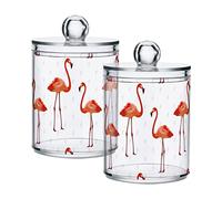 Kigai 2 Pack Apothecary Jars Flamingo Bird Crane Qtip Holder Organizer Clear Airtight Container for Cotton Swabs Food Storage 14oz Plastic Jars with Lids