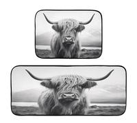 Kigai Kitchen Rugs 2 Piece Waterproof Non Slip Kitchen Mat Highland Cow Kitchen Rug Set for Sink Office Kitchen Cafe, 19.7"x47.2"+19.7"x27.6"
