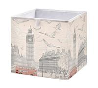 Kigai London Street Big Ben Storage Basket Cubes 11In ,Foldable Storage Bins Shelves Toy Storage Box Closet Organizers for Nursery,Utility Room, Storage Room