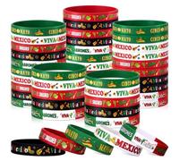 Kigeli 100 Pcs Mexican Silicone Bracelets Bulk Viva México El Grito Green White Red Rubber Patriotic Wristbands Mexican Theme Gifts for Independence Day Souvenirs Fiesta Party Decoration Prize