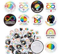 Kigeli 100 Pcs Neurodiversity Pins Celebrate Neurodiversity Brain Buttons Autism Rainbow Badge Words World Autism Awareness Day Brooch Special Education Supply for Clothe Bag Accessories