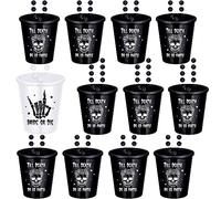 Kigeli 12 Pcs Bride or Die Shot Glasses Bachelorette Party Decorations Beaded Necklace Till Death Do Us Party Plastic Shot Glass Necklaces Gothic Skull Bridal Shower Gifts for Wedding