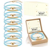 Kigeli 12 Sets Teacher Appreciation Bracelets Bulk Inspire Letter Blue Bracelets with Appreciation Cards and Box End of The Year Teacher Gifts for Women Valentine Birthday Graduation Gift