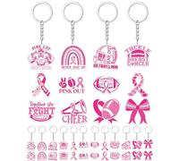 Kigeli 120 Pcs Breast Cancer Awareness Football Keychain Pink Ribbon Keychains Mixed Breast Cancer Gifts Key Ring for Women Nurse Party Supplies Accessories