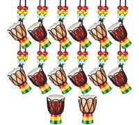 Kigeli 14 Pcs Djembe Drum Necklaces Hand Necklaces Wooden Classic Mini Instrument Pendant Decorations African Bongos Percussion Necklace for Adult Drum Circle Gift, Party Supply Gift