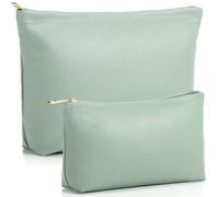 Kigeli 2 Pcs Small Makeup Bag Set for Purse PU Leather Cosmetic Bag Makeup Travel Toiletry Pouch Aesthetic Preppy Organizer Storage Pouch Gift for Teacher Mother Day Women, Matcha Green