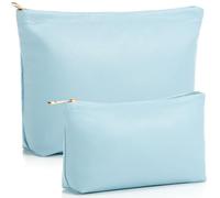 Kigeli 2 Pcs Small Makeup Bag Set for Purse PU Leather Cosmetic Bag Makeup Travel Toiletry Pouch Aesthetic Preppy Organizer Storage Pouch Gift for Teacher Mother Day Women, Light Blue