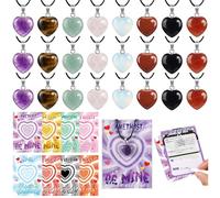 Kigeli 24 Pack Valentine's Day Gemstone Necklace Kit - Make Your Own Crystal Jewelry with Natural Stone Pendants, DIY Craft Set for Kids Classroom Exchange,Geology Learning Activity(Sweet)