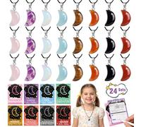 Kigeli 24 Pack Valentine's Day Gemstone Necklace Kit - Make Your Own Crystal Jewelry with Natural Stone Pendants, DIY Craft Set for Kids Classroom Exchange,Geology Learning Activity(Gentle)