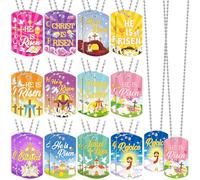 Kigeli 24 Pcs Easter He Is Risen Dog Tag Necklace Bible Verses Religious Christian Jesus Cross Easter Eggs Fillers Basket Stuffers He Is Risen Party Religious Gifts for School Supplies Classroom