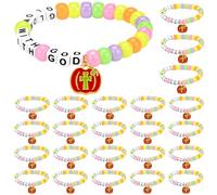 Kigeli 24 Pcs Halloween Glow in the Dark Beaded Bracelet Bulk Jesus Is the Light Christian Bracelet with Pumpkin Cross Charm for Church Vbs Bible Study Group Religious Gifts