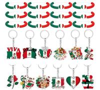 Kigeli 24 Pcs Mexico Independence Day Keychains and Bracelets Party Favors | Red White and Green Clay Bead Bracelet, Bright Viva Mexican Acrylic Keychain, Lightweight Carry, Fit Mexican Independence Day