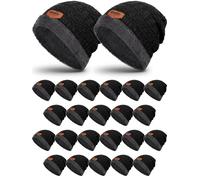 Kigeli 24 Pcs Winter Beanie Bulk for Homeless Donations, Men Fleece Warm Hat Thick Skull Cap Knit Beanie Winter Beanie Hats (Black), Black, One size