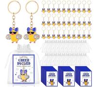 Kigeli 30 Set Cheer Duck Keychains Gift Bulk Cheerleading Team Gifts with You've Been Cheer Ducked Inspirational Cards Organza Bags for Competition Cheerleader Team Party Favor (Blue)