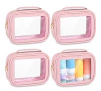 Kigeli 4 Pcs Clear Makeup Bag Car Organizer Essentials Transparent Travel Bags for Toiletries, Small Cosmetic Case with Zipper Waterproof Leather Make up Pouch for Car Women Gift, Pink