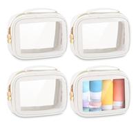 Kigeli 4 Pcs Clear Makeup Bags for Car Essential, Waterproof Clear Travel Toiletry Organizer Leather Makeup Bags with Handle Zipper, Small Cosmetic Pouch Set for Women Car Gift, White