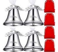 Kigeli 4 Sets It's a Wonderful Life Christmas Bell Ornaments 2026 Silver Angle Bells Ornament for Christmas Tree Inspired Xmas Tree Ornament Bell Vintage Decorations with Red Bags