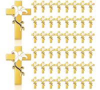 Kigeli 50 Pcs Easter Religious Christian Cross Brooch Pin Gold Easter Lily Cross Enamel Lapel Pin for Chaplain Church Services Catholic Schools Week, 0.98 inch, Metal, agate