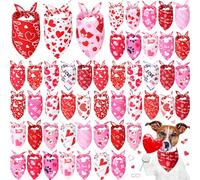 Kigeli 50 Pcs Valentines Dog Bandanas Bulk Heart Bandanas Bibs Triangle Dog Scarf Puppy Kerchief Set with Heart Patterns for Valentines Day Pet Costume Accessories(31.5 x 21.7 x 21.7 Inch)