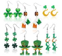 Kigeli 6 Pairs St. Patrick's Day Earrings Irish Shamrock Acrylic Dangle Earrings Bulk Green Hat Clover Irish Festival Accessories for Women Mother Wife Sister Christmas Jewelry Gifts