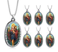 Kigeli 6 Pcs Saint St Christopher Medal Necklace Colorful 3D Relief Design Religious Amulet Pendant Christian Gifts for Men Parent Family Friend New Driver Gifts for Protection Safe Travels
