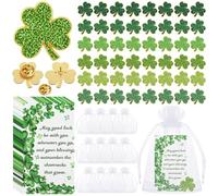 Kigeli 72/108/144 Pcs St Patricks Day Party Accessories Gift Clover Lapel Pins Bulk Irish Shamrock Pin Brooches with Blessing Cards and Gift Bags for Saint Patty's Day Party Favors Jewelry, 1.18