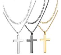 Kigeli Easter Basket Stuffers Cross Necklace for Men Stainless Steel Layered Chain Cross Pendant Religious Christian Gifts for Men Birthday Easter, 18-20 Inch, Stainless Steel, Abalone
