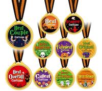 Kigeli Halloween Medals 10 Styles Costume Competition Medal Scary Reward Trophy Halloween Party Gifts for Kids Carnival Game Prizes Party Supplies Ghost Skeleton Pumpkin Cat