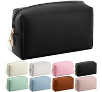 Kigeli Leather Makeup Bag, PU Leather Cosmetic Pouch, Wide-open Waterproof Toiletry Organizer with Dividers and Zipper for Women Travel, Black