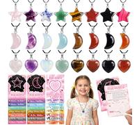 Kigeli Valentine's Day Gemstone Necklace Handmade Set, 24 Sets of Crystal Pendant Strap Cards, 24 Kinds of Gemstones, DIY Jewelry Making Children's Classroom Gift Exchange