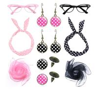 Kighdel 10 Piece Set Pink Ladies Costume Accessories, Pink Lady Fancy For Women, Grease Fancy Dress Women, 50s Fancy Dress Retro Accessories Set, For Girl Women Retro Party Decor (Pink, Black)