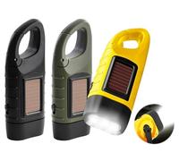 Kighdel 3 Pcs Wind Up Torch LED Hand Crank Windup Torch with Carabiner Hook Super Bright Portable Solar Emergency Flashlight for Hiking Outdoor Survival Gear (Yellow, Green, Black)