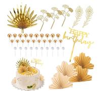 Kighdel 40PCS Gold Cake Decorations Palm Leaf Topper White and Golden Cake Balls, Goldens Ginkgo Leaves for Weddings Birthdays Cake
