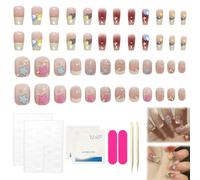 Kighdel 48 PCS Kids Stick on Nails,Kids Fake Nails,Stick on Nails for Kids French Cute,Press on Nails Kids with Mermaid Bubble Beads,Kids Press on Nails for Girls & Women,Nail Art Salon