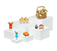 Kighdel 6 PCS Buffet Risers, Acrylic Food Risers for Buffet Table, 3x4x5x6x7x8 Inch White Food Display Stand Set with Hollow Bottoms